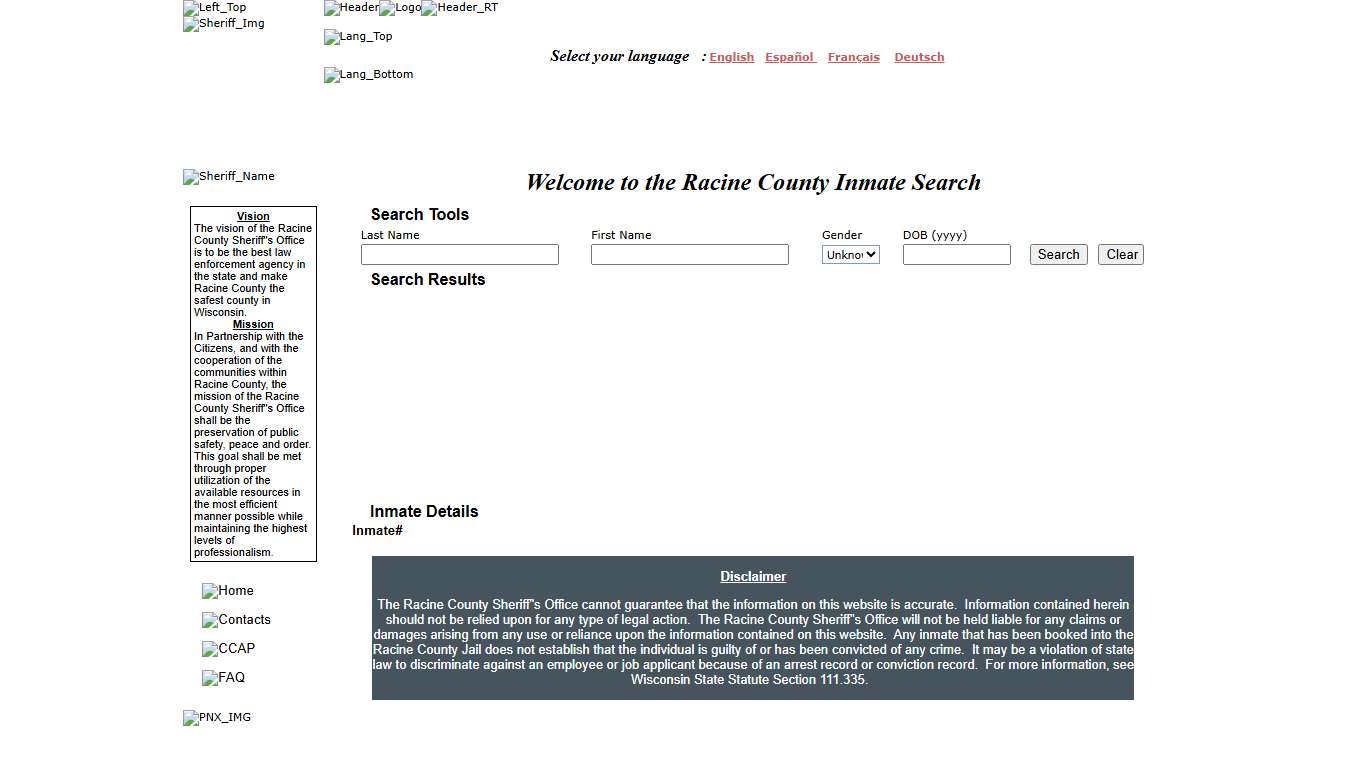 :: Racine County :: Inmate Locator